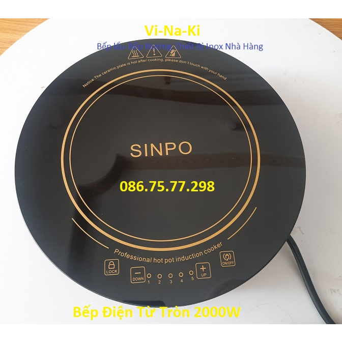 Bếp điện từ tròn 2000W, bếp từ đơn tròn sipo 2000W, bếp lẩu tròn âm bàn nhà hàng giá rẻ