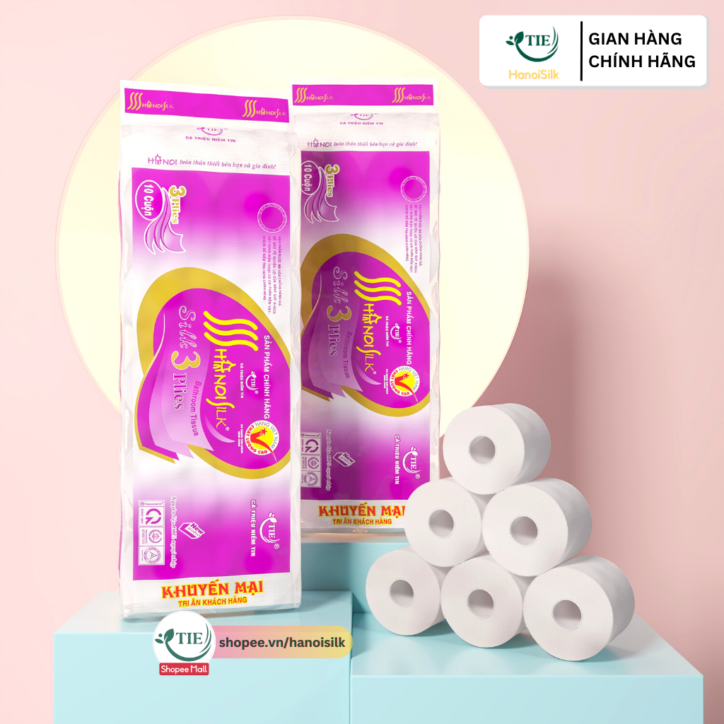 Giấy Vệ Sinh Hà Nội Silk 3 Lớp 1.7kg Tím Có Lõi Mềm Mịn Tan Nhanh Trong Nước, Tặng Kèm Giấy Rút 270 Tờ