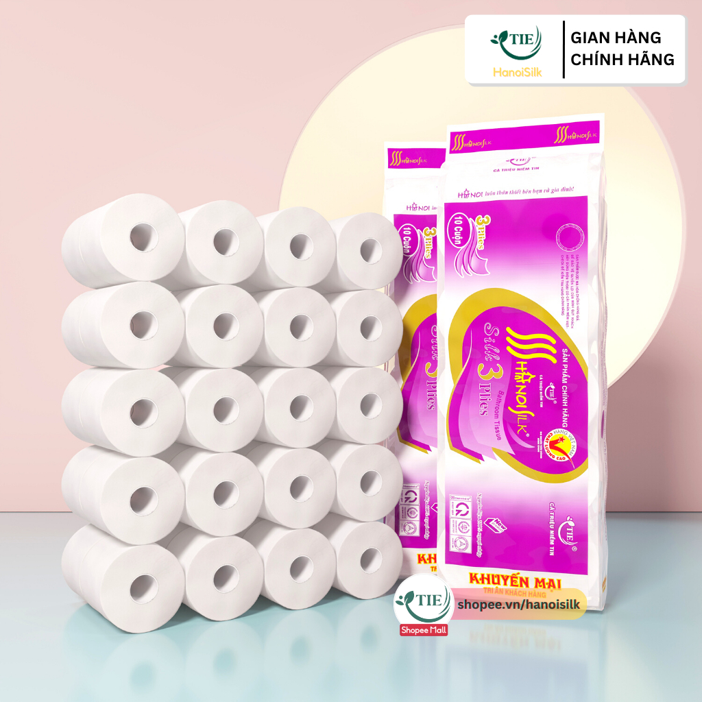 Giấy Vệ Sinh Hà Nội Silk 3 Lớp 1.7kg Tím Có Lõi Mềm Mịn Tan Nhanh Trong Nước, Tặng Kèm Giấy Rút 270 Tờ