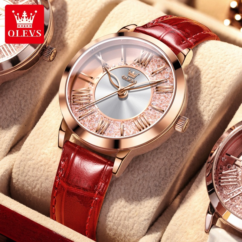 Đồng hồ nữ Olevs máy điện tử size 36mm,dây da thoáng khí, chống nước 30m, bảo hành toàn quốc 12 tháng