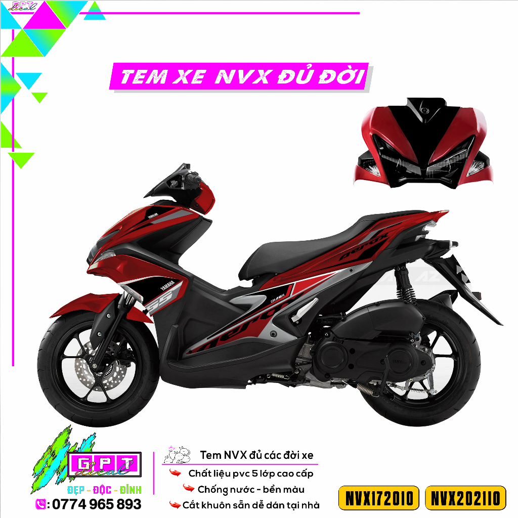 Tem Rời Dán Xe NVX Yamaha Mẫu 155 AEROX I 10 I Decal Dán Xe NVX Cao Cấp Chống Nước - Bền Màu Cho V1 V2