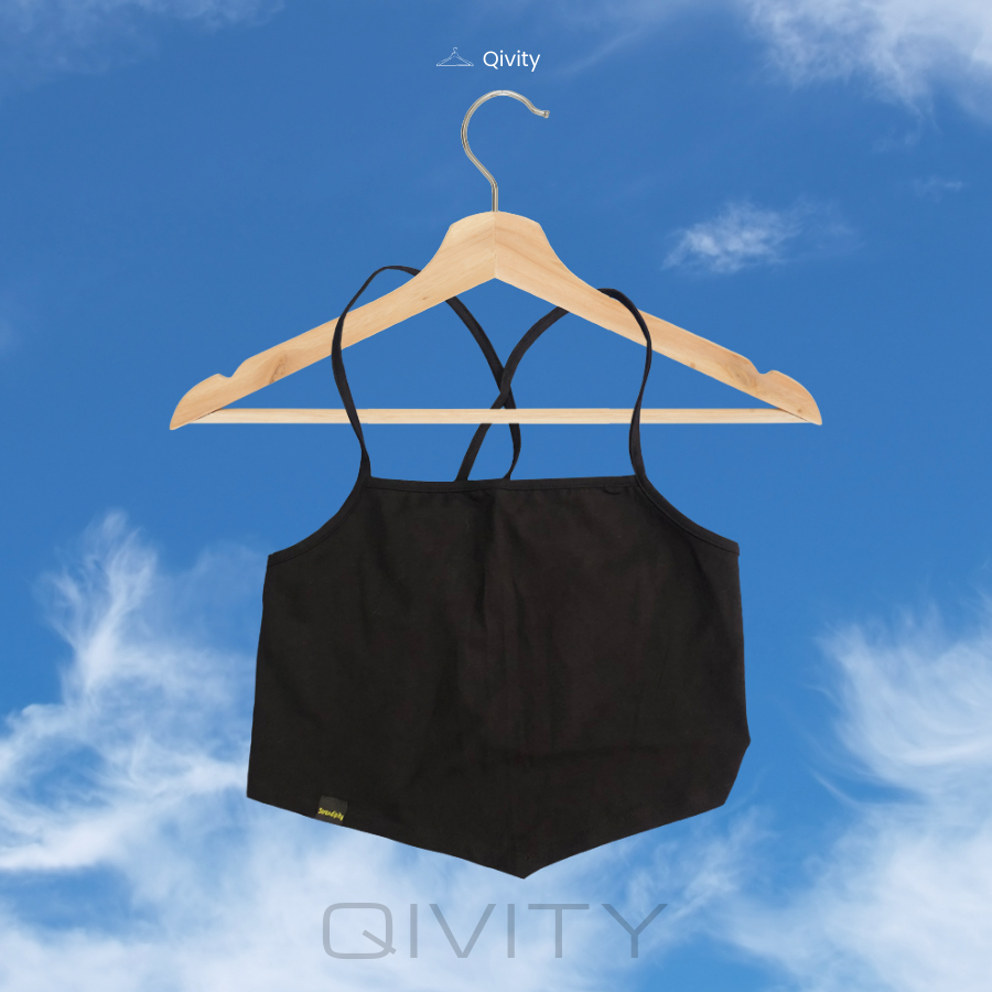 Áo Croptop yếm thắt nơ đằng sau thun cotton Qivity