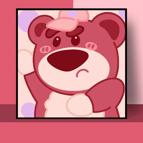 Tranh số hóa 30x30, Tranh Tô Màu gấu Lotso Strawberry bear gấu dâu hồng tặng kèm bộ màu và bút vẽmàu và but vẽ
