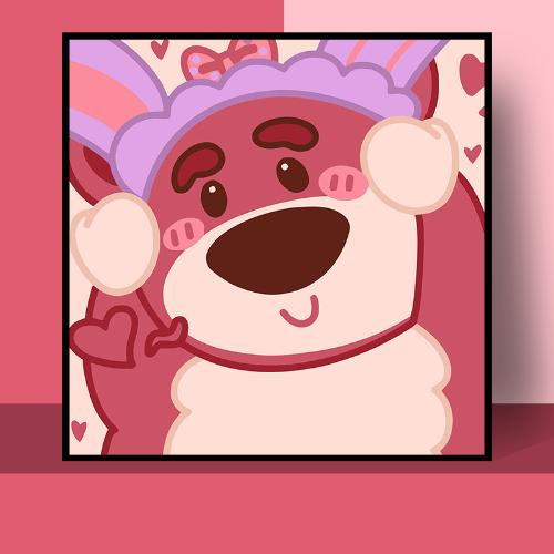 Tranh số hóa 30x30, Tranh Tô Màu gấu Lotso Strawberry bear gấu dâu hồng tặng kèm bộ màu và bút vẽmàu và but vẽ