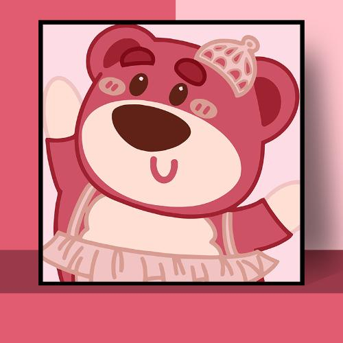 Tranh số hóa 30x30, Tranh Tô Màu gấu Lotso Strawberry bear gấu dâu hồng tặng kèm bộ màu và bút vẽmàu và but vẽ