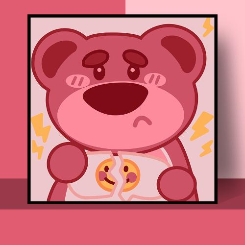 Tranh số hóa 30x30, Tranh Tô Màu gấu Lotso Strawberry bear gấu dâu hồng tặng kèm bộ màu và bút vẽmàu và but vẽ