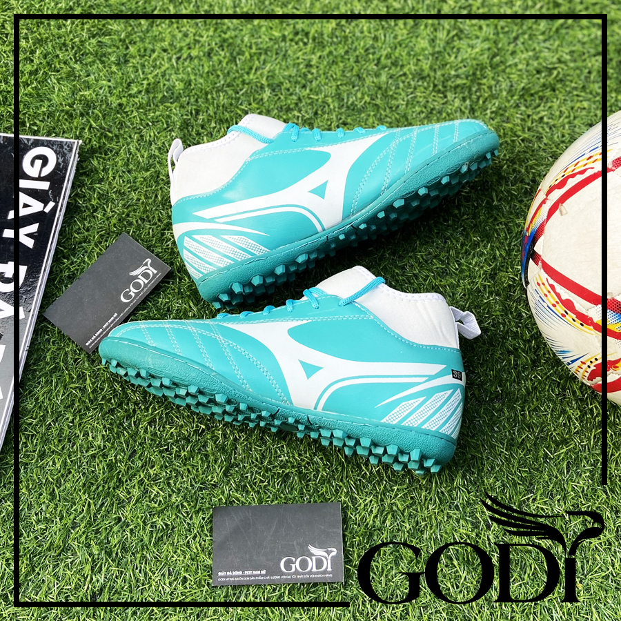Giày đá bóng cổ cao màu xanh ngọc, Giày đá bạnh cổ lọ, cổ chun cao mizuno đẹp rẻ, Khâu Full đế, size 39 đến 44, Godi