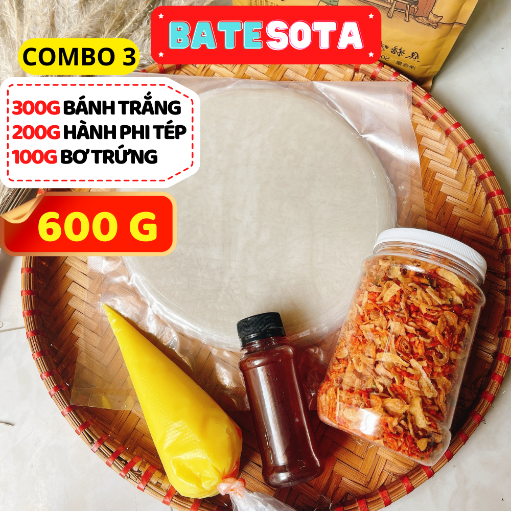 bánh tráng phơi sương combo 600g tăng thêm Hành Phi Muối Tôm ăn kèm Bơ Trứng Thơm Ngon gửi hàng tại kho Hà Nội BATESOTA