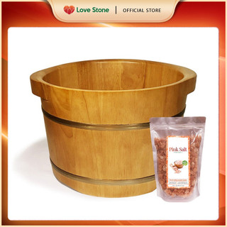 Chậu Ngâm Chân Gỗ Bách Tùng Có Quai - Cao 20Cm + Tặng 1Kg loại 4-6mm Muối Himalaya Love Stone