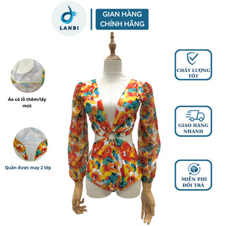 Đồ bơi nữ bikini lanbishop hoa cam liền thân khoen cổ v mẫu mới sexy 118