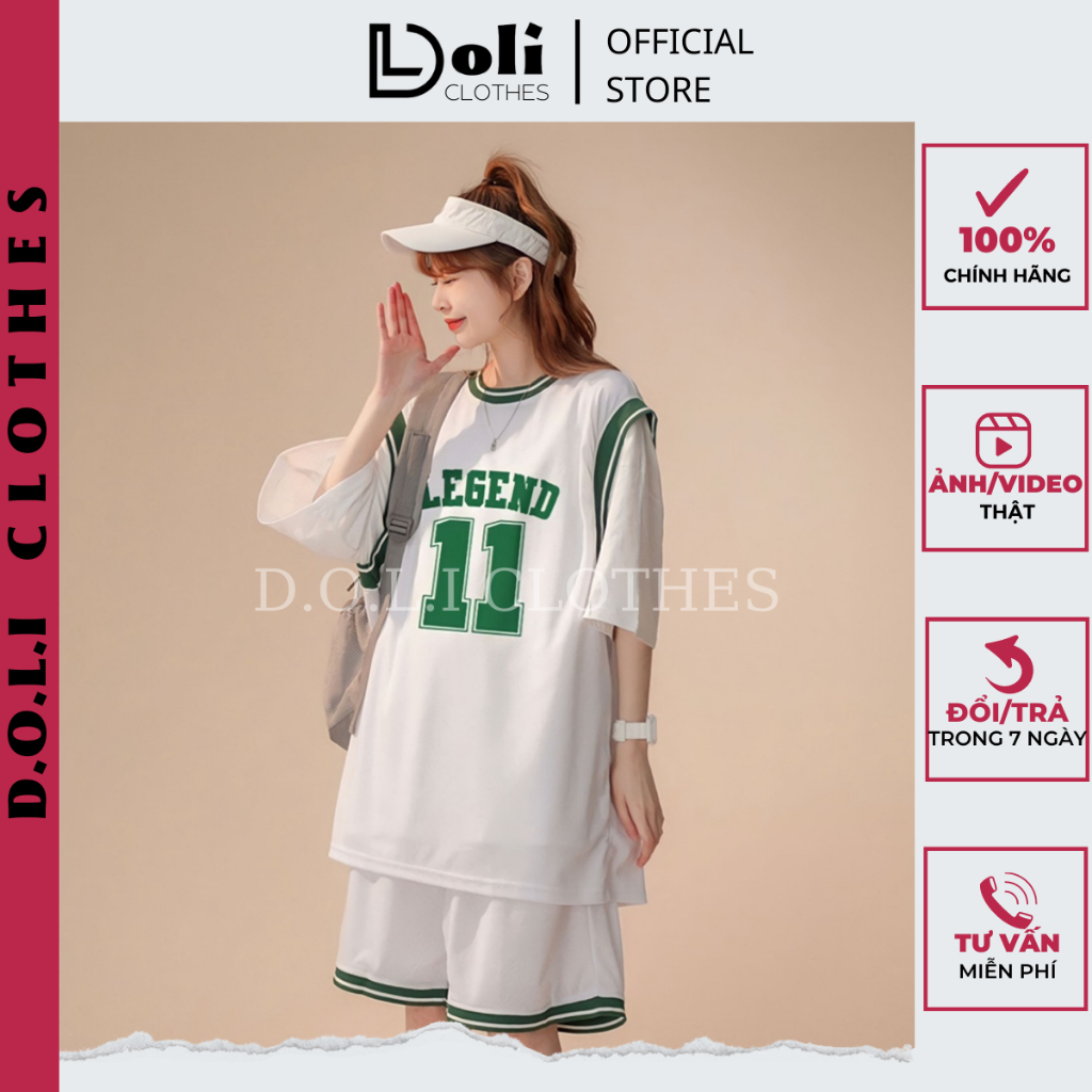 Bộ Áo Phông Cộc Tay Kèm Quần Short Bóng Rổ 11 Tay Phối Màu Dáng Rộng 3 Màu Năng Động B126 - DOLI Clothes