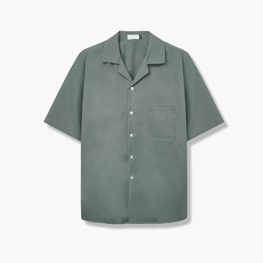 Áo Sơ Mi Nam Form Rộng Oversize Thời Trang Cổ Vest Cuban Hàn Quốc Màu Xám Ins Studio