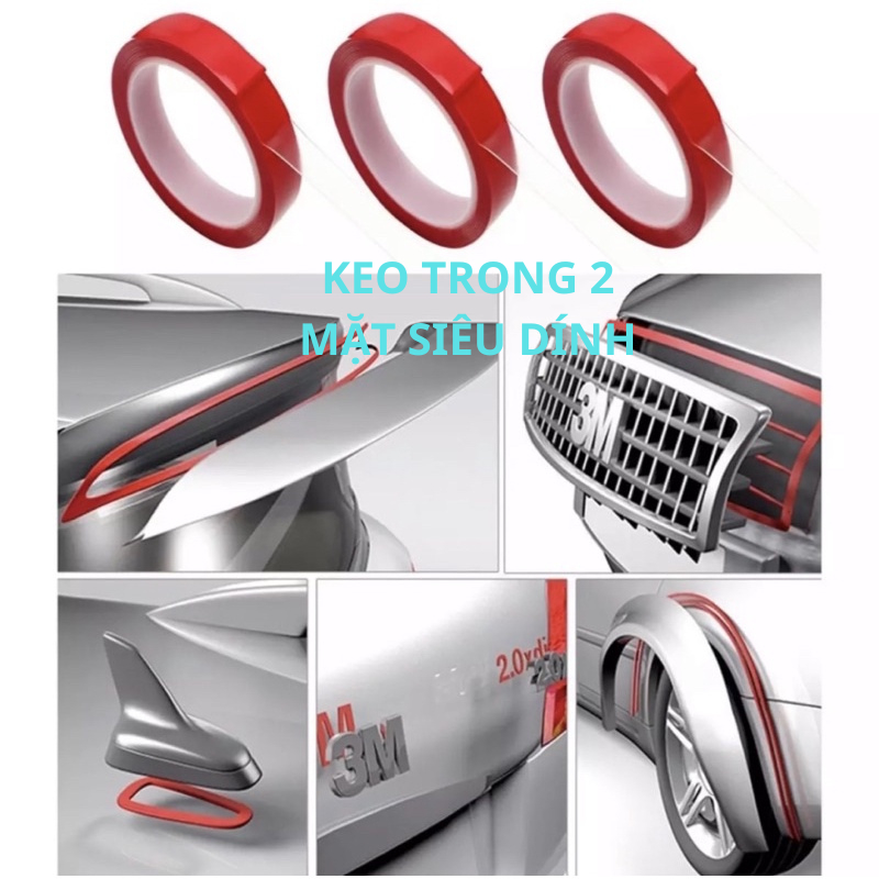 Băng keo 2 mặt trong suốt 3M Acrylic siêu dính - Băng dính chống nước chuyên dụng ô tô siêu chắc