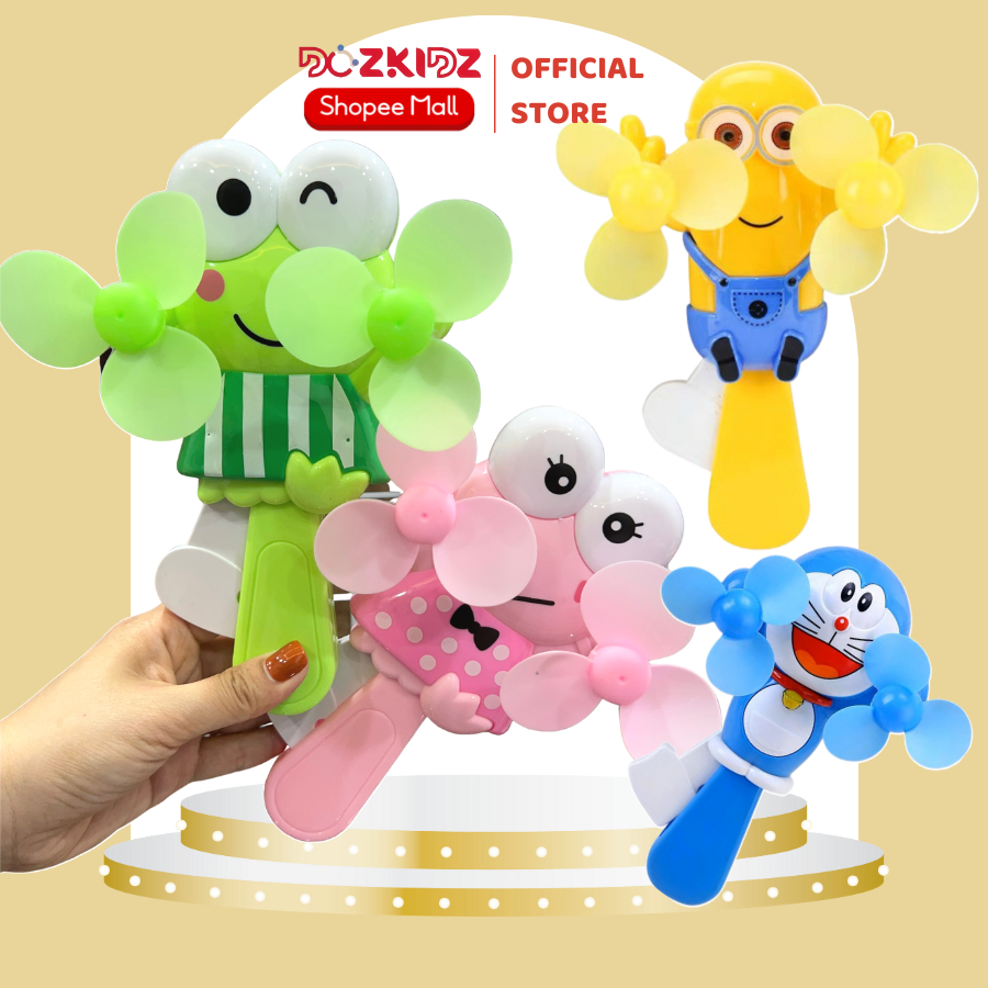 Đồ chơi quạt mini cầm tay bóp tay hai cánh hoạt hình dễ thương size 15x20cm, đồ chơi mùa hè vui nhộn cho bé - DOZKIDZ