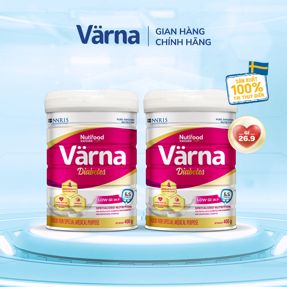 Bộ 2 Lon sữa bột Värna Diabetes Lon 400g - Ổn định đường huyết(GI = 26,9) - Varna