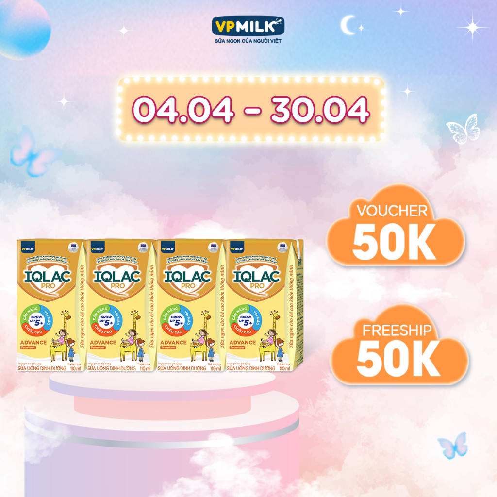 Sữa bột pha sẵn VPMilk IQLac Pro advance premium hộp 110ml (lốc 4 hộp)