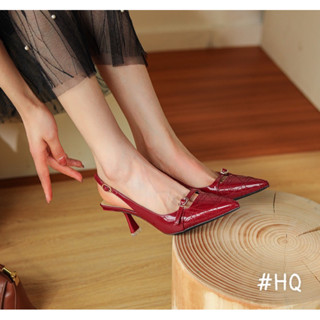 Đầm hở gót da thật màu đỏ rượu sang chảnh gót 7 phân kết hợp đồ đi tiệc hàng quảng châu có sẵn