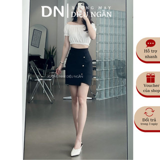 Chân váy dáng chữ A cạp lệch chất vải Umi Hàn chân váy cạp cao đính đá