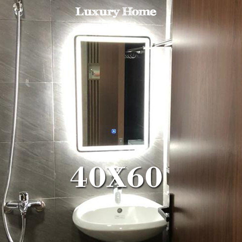 40*60 cm - Gương Chữ Nhật Đèn LED, Cảm ứng Gương bàn trang điểm, Gương lavabo nhà tắm sang trọng, hiện đại, soi cực nét.