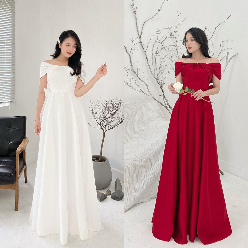 Đầm maxi dạ hội trễ vai cao cấp