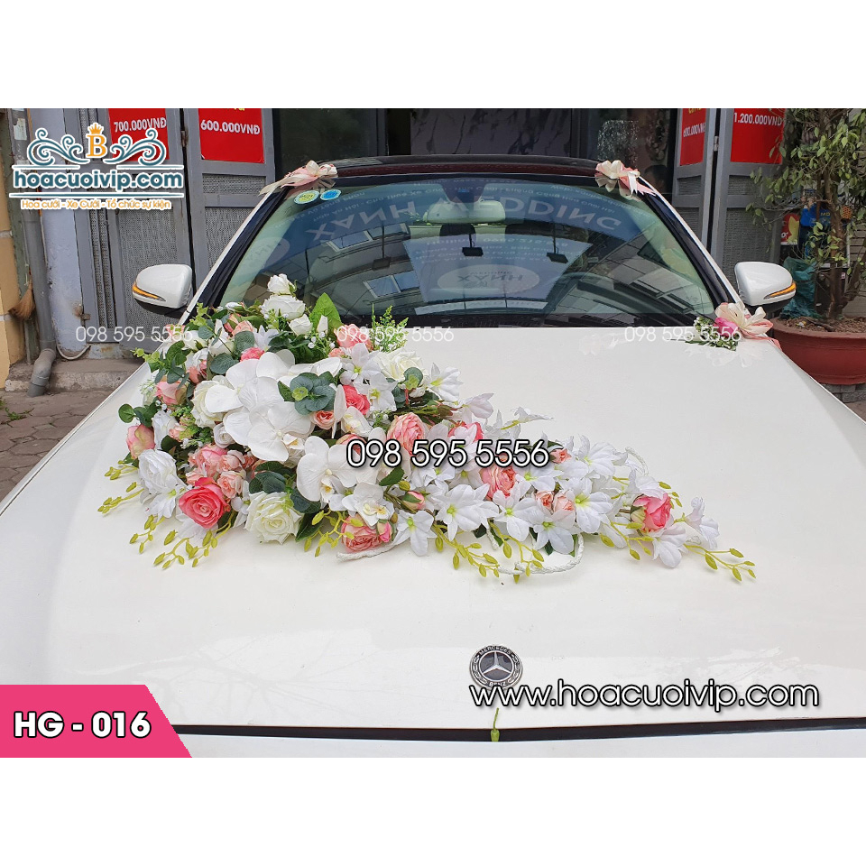 Hoa Lụa Trang Trí Xe Cưới - Hoa đầu xe - Nhiều Mẫu (gắn nam châm), tặng 6 nơ gắn nóc & thân xe