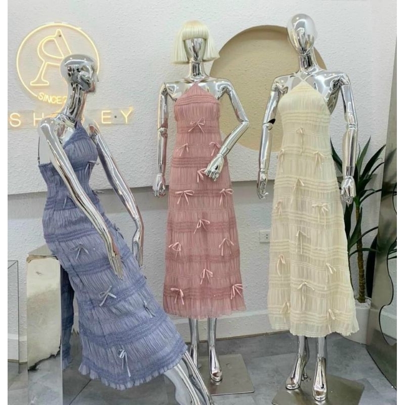 Váy ren kim sa lấp lánh đính nơ hàng 2 lớp