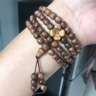 Vòng Tay Trầm Tốc 108 Hạt Mix Charm Cỏ Bốn Lá