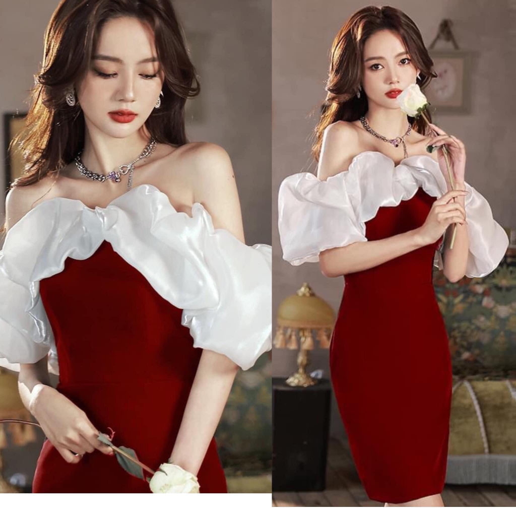 Váy thiết kế kiểu dáng body dự tiệc cao cấp, Váy ôm body phối lụa satin sang trọng - V2