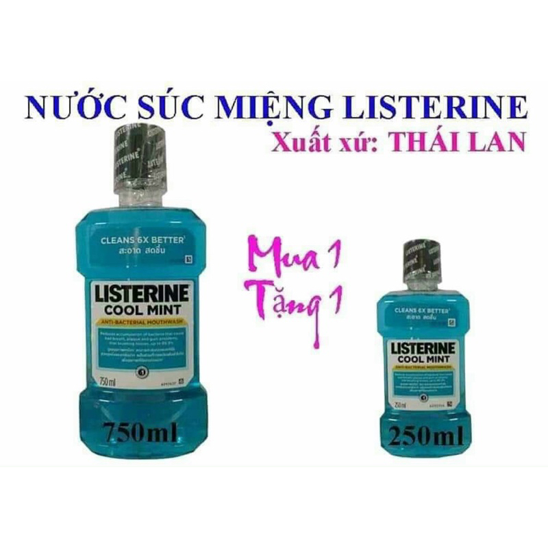 Nước Xúc Mệng Listerine Thái Lan Chai 750ml Tặng Kèm Chai 250ml