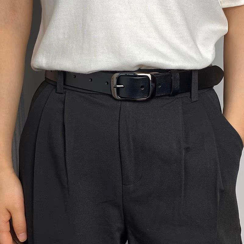 Thắt lưng nam nữ dây nịt da unisex ForD KuuClothes màu đen bản nhỏ phong cách Hàn Quốc cao cấp Full Box - Dây Lưng ForD