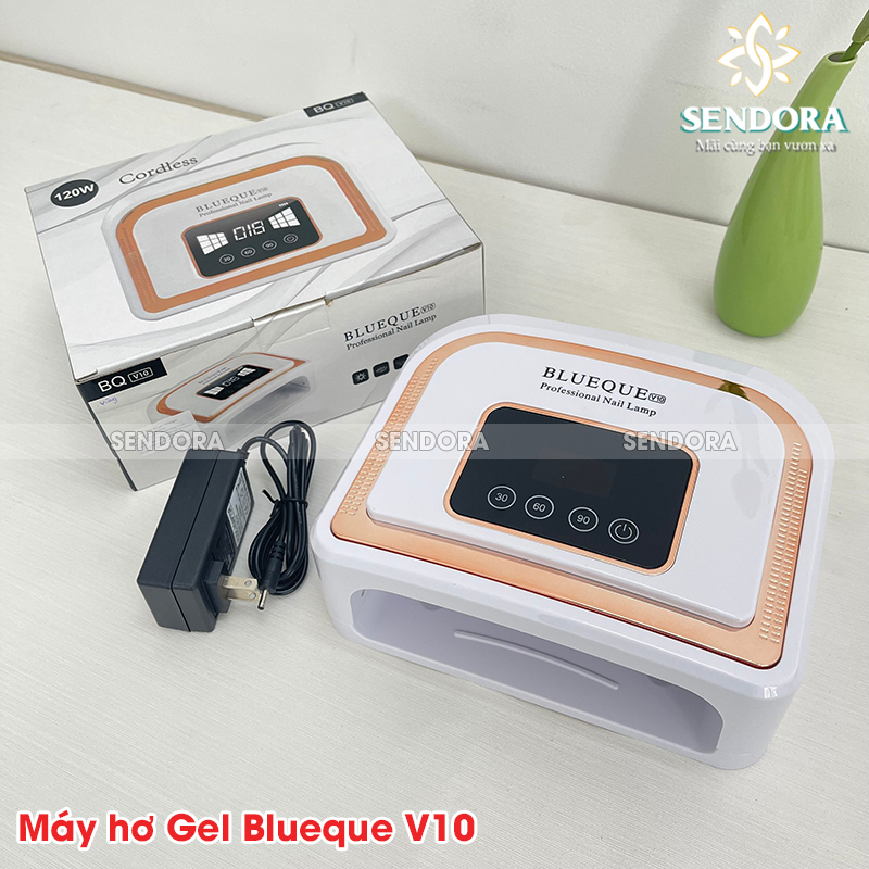 Máy hơ gel tích điện Blueque BQ-V10 công suất 120W, Máy hong khô móng tay (Đèn hơ nail) 30 bóng led UV Asenta