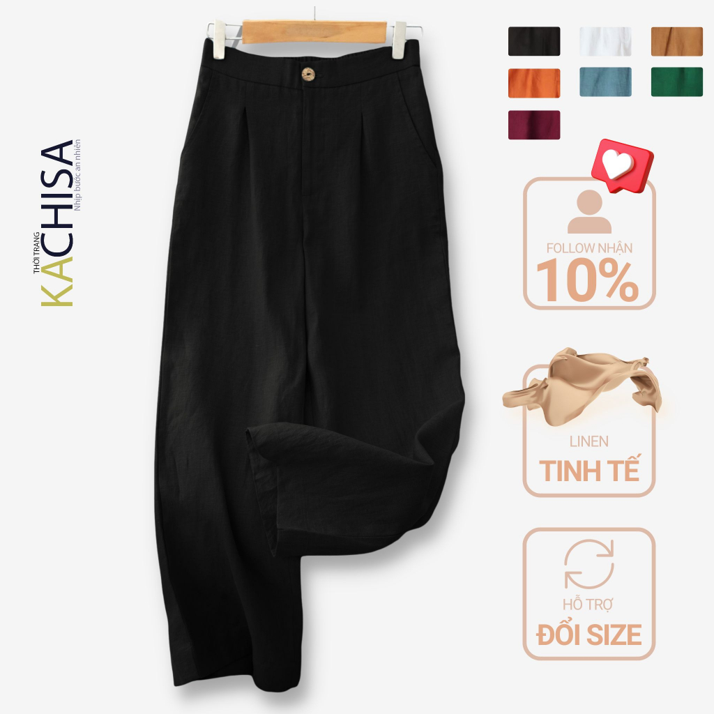 Quần ống rộng nữ trung niên cao cấp dáng suông Linen tưng, lưng cao nửa thun co giãn - Thời trang KACHISA 922JIT