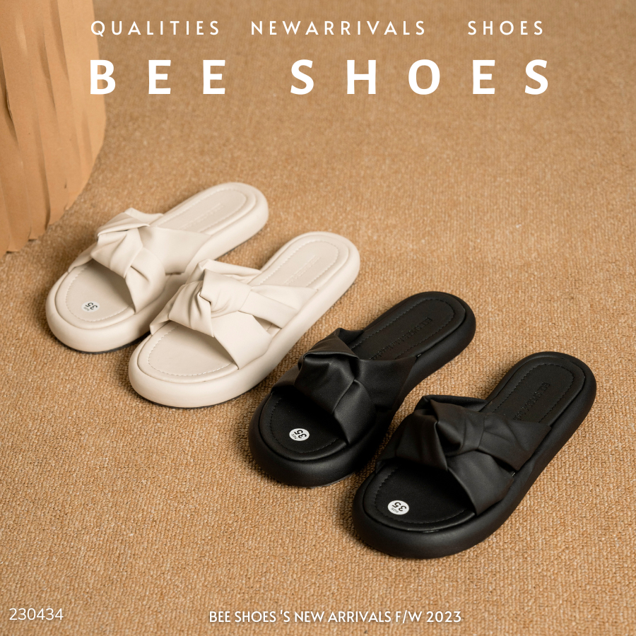 DÉP NỮ BEESHOES - DÉP NỮ BÁNH MỲ QUAI CHÉO SẴN MÀU ĐEN - KEM 230434