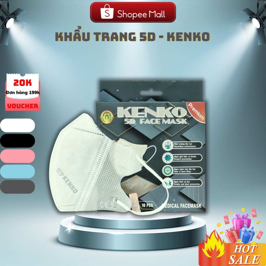 Sỉ thùng 300 cái Khẩu trang 5D KENKO kháng khuẩn, khẩu trang KENKO 5D đủ màu dành cho người lớn