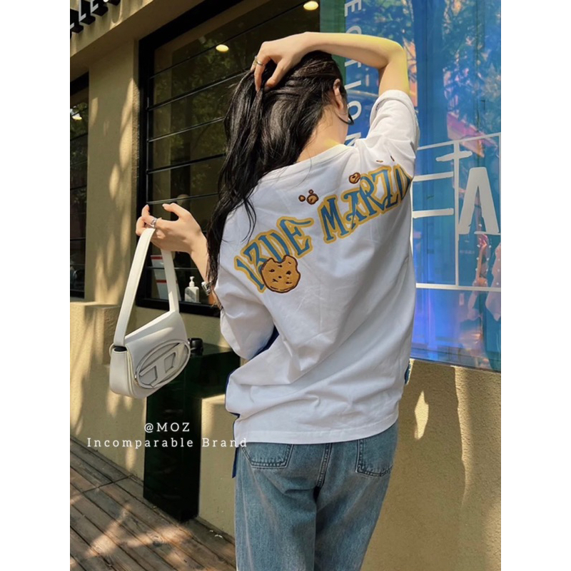 ÁO PULL GẤU 13DE MARZO TRẮNG PHỐI XANH DƯƠNG  hình chụp thật