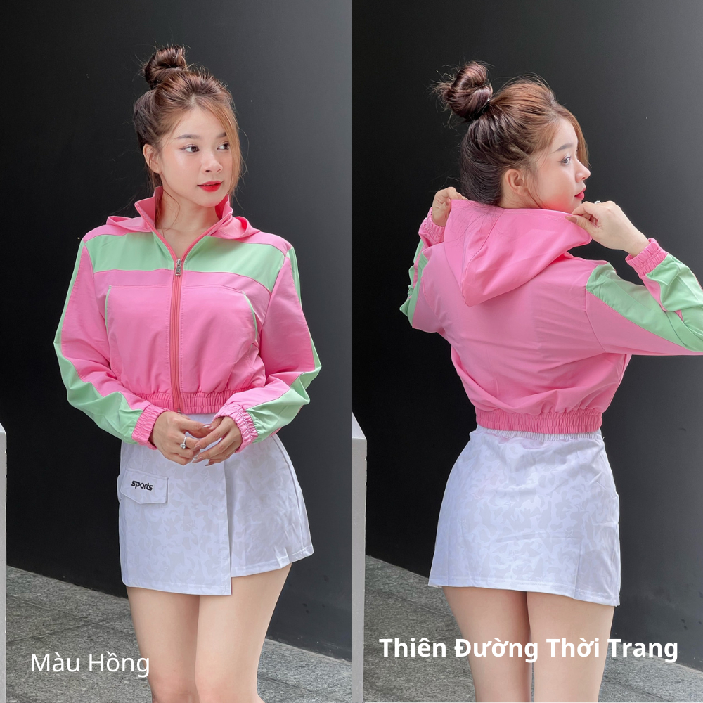 Áo Khoác Phối Vải Si Dù Xuất Hàn - Form Croptop