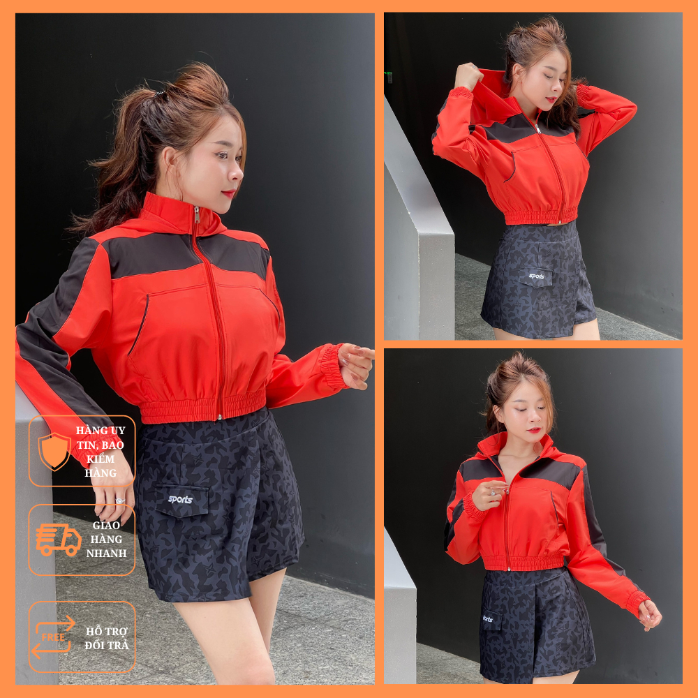 Áo Khoác Phối Vải Si Dù Xuất Hàn - Form Croptop