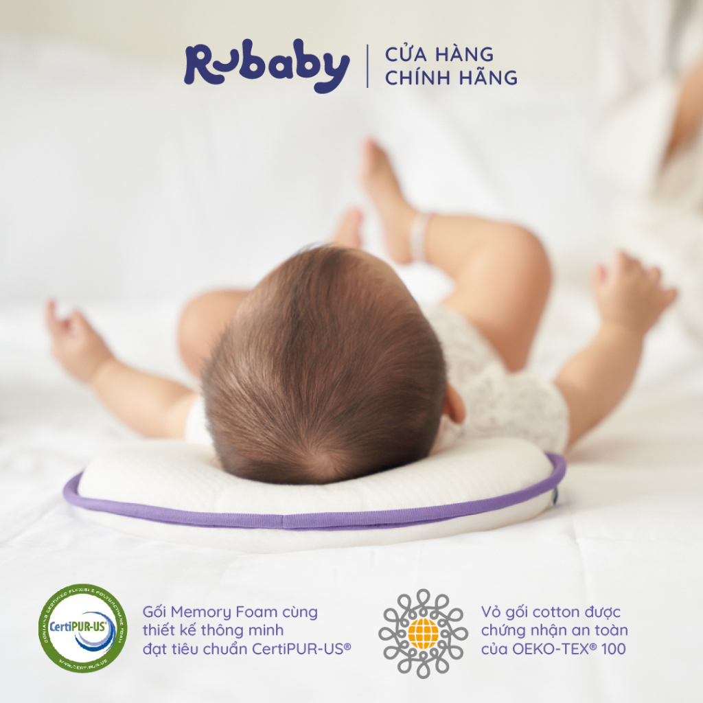 Gối Chống Bẹp Đầu Em Bé Rubaby, Chất Liệu Memory Foam Mềm Mại Thoáng Khí, Bảo Vệ Khung Xương Đầu Bé