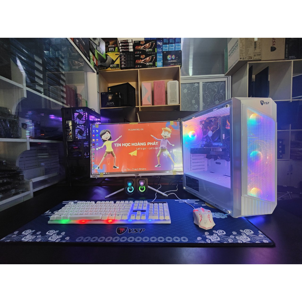 Cấu hình Chiến Game kèm màn hình và phím chuột, loa, lót chuột .Cam kết chiến mượt Fifa, Liên Minh, PUBG , Đột Kích , Va