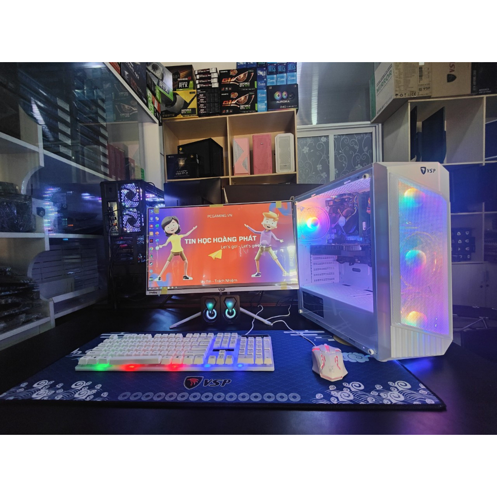 Cấu hình Chiến Game kèm màn hình và phím chuột, loa, lót chuột .Cam kết chiến mượt Fifa, Liên Minh, PUBG , Đột Kích , Va