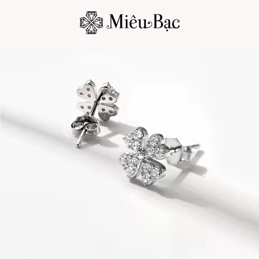 Bông tai nữ Miêu Bạc cỏ bốn lá đính đá dễ thương chất liệu bạc 925 thời trang phụ kiện trang sức nữ E044