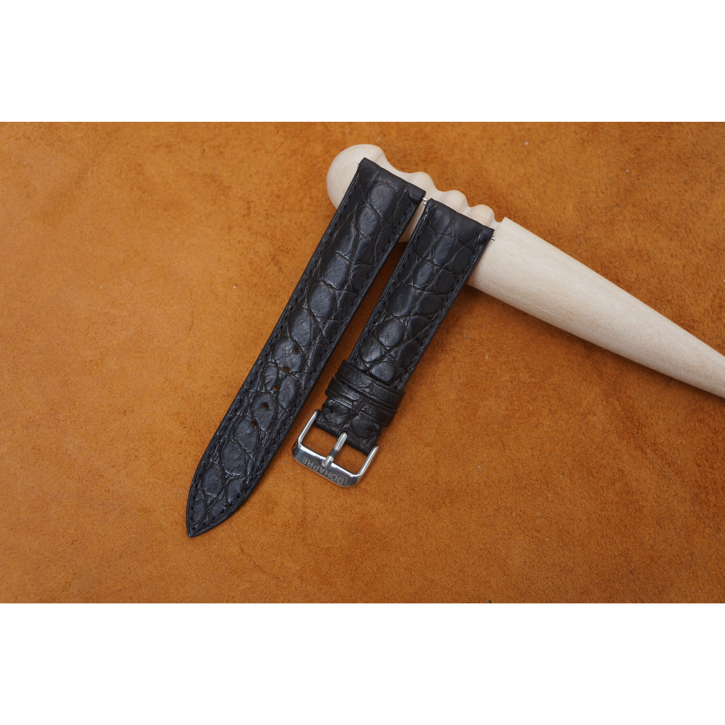 Dây đồng hồ da cá sấu đen - Cá Sấu Alligator  (Da hông cá sấu)