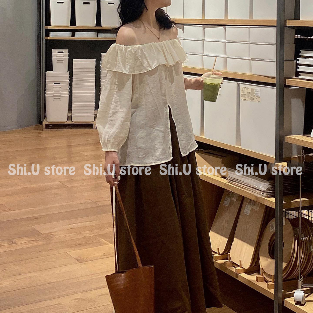 Áo trễ vai babydoll viền bèo voan tơ tay bồng bo chun 4 màu phong cách tiểu thư