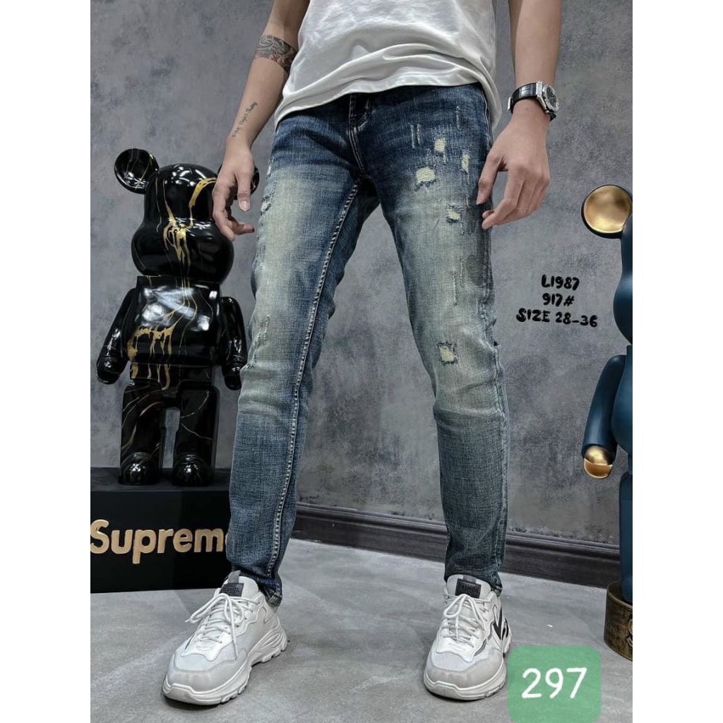 Quần Jean Nam chất liệu quần bò denim co giản 4 chiều xanh dễ phối đồ chuẩn from chuẩn dáng nhiều mẫu danh cho nam MS297
