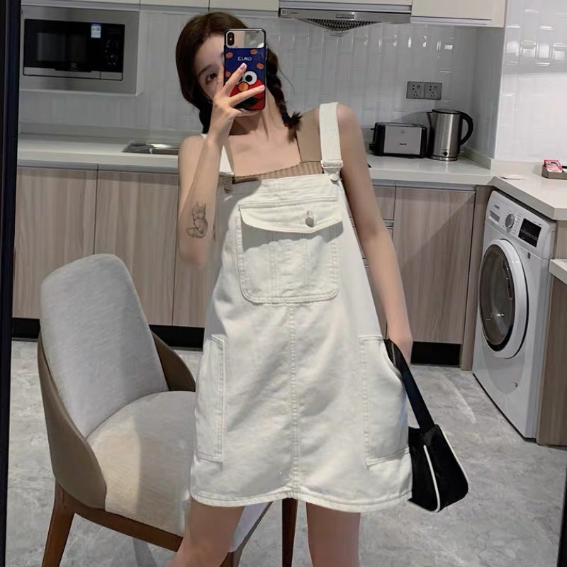 Yếm jean rộng hai dây, yếm ngắn hai màu cá tính siêu xinh - Y01