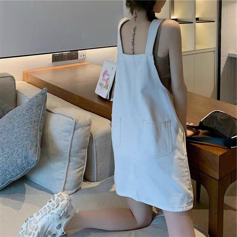 Yếm jean rộng hai dây, yếm ngắn hai màu cá tính siêu xinh - Y01