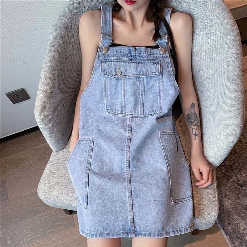 Yếm jean rộng hai dây, yếm ngắn hai màu cá tính siêu xinh - Y01