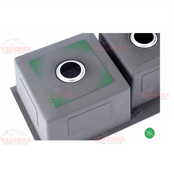Combo chậu rửa bát nano inox 304 hố lệch dày 3li 2 thoát tràn vòi rửa bát nano nóng lạnh Vuông Valenza bộ xả rổ inox