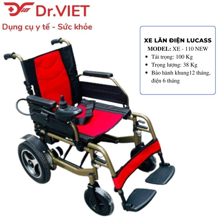 Xe lăn điện Lucass XE-110A new thế hệ mới - Phanh tự động, khung sơn tĩnh điện màu vàng dành cho người già, người đi lại