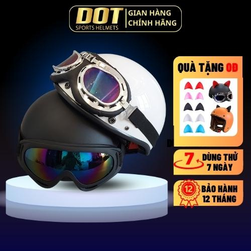 Mũ bảo hiểm nửa đầu 1/2 kèm kính phi công và tai mèo chính hãng an toàn nhiều màu nam nữ freesize khóa chắc chắn DOT